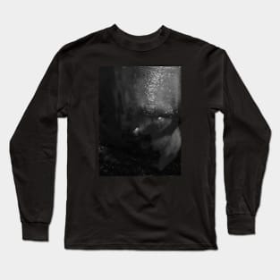 Portrait, digital collage, special processing. Weird. Alien mouth. Grayscale. Long Sleeve T-Shirt